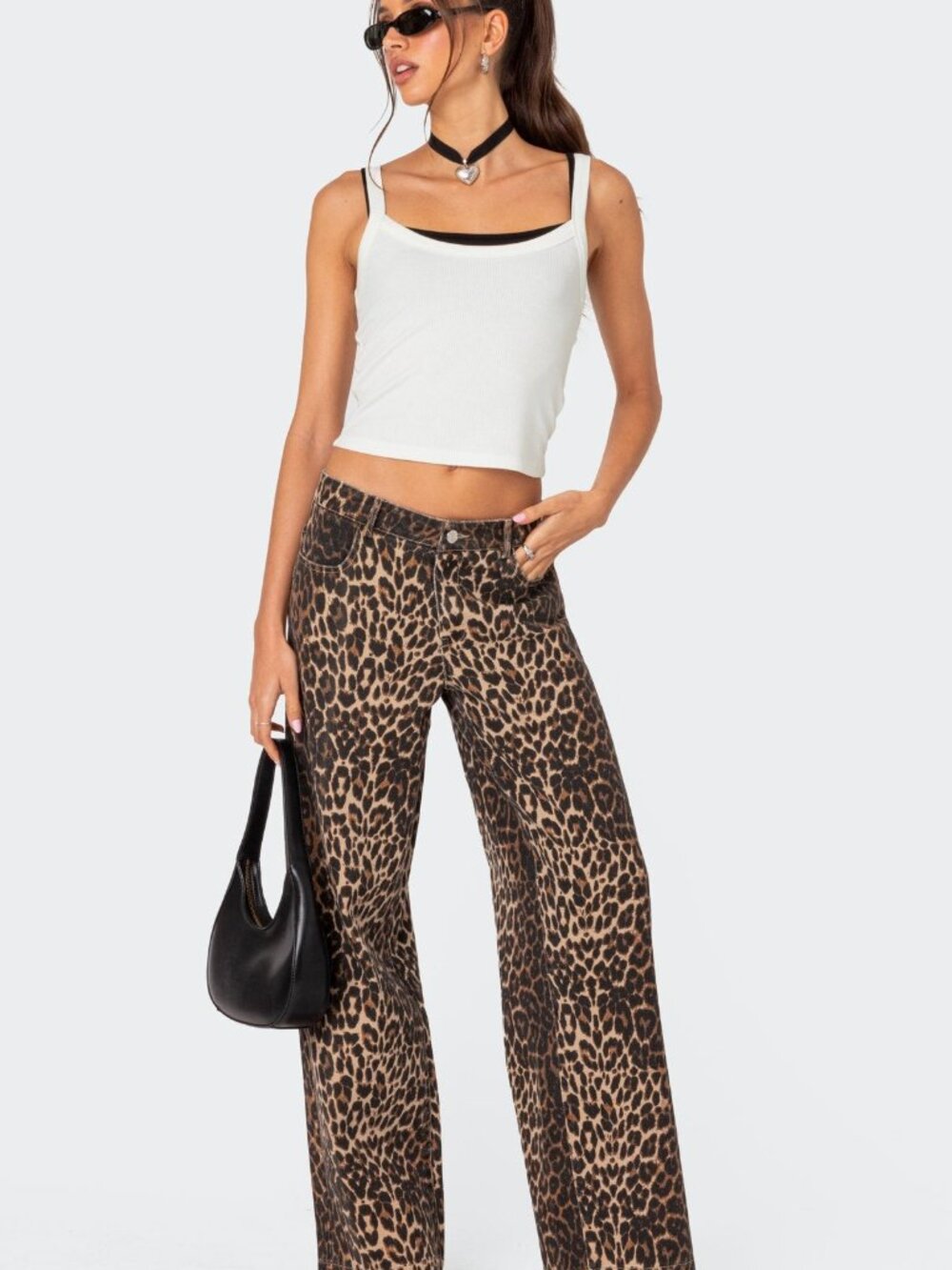 Edikted Leopard Low Rise Baggy Jeans XS
